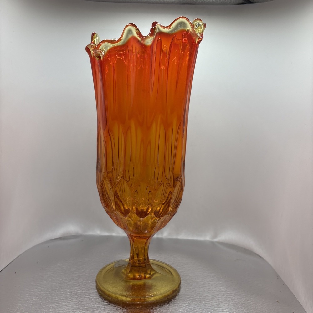 Red Amber Fenton Vase UV Reactive Swung Style Ombré Orange/red/yellow MCM 9"